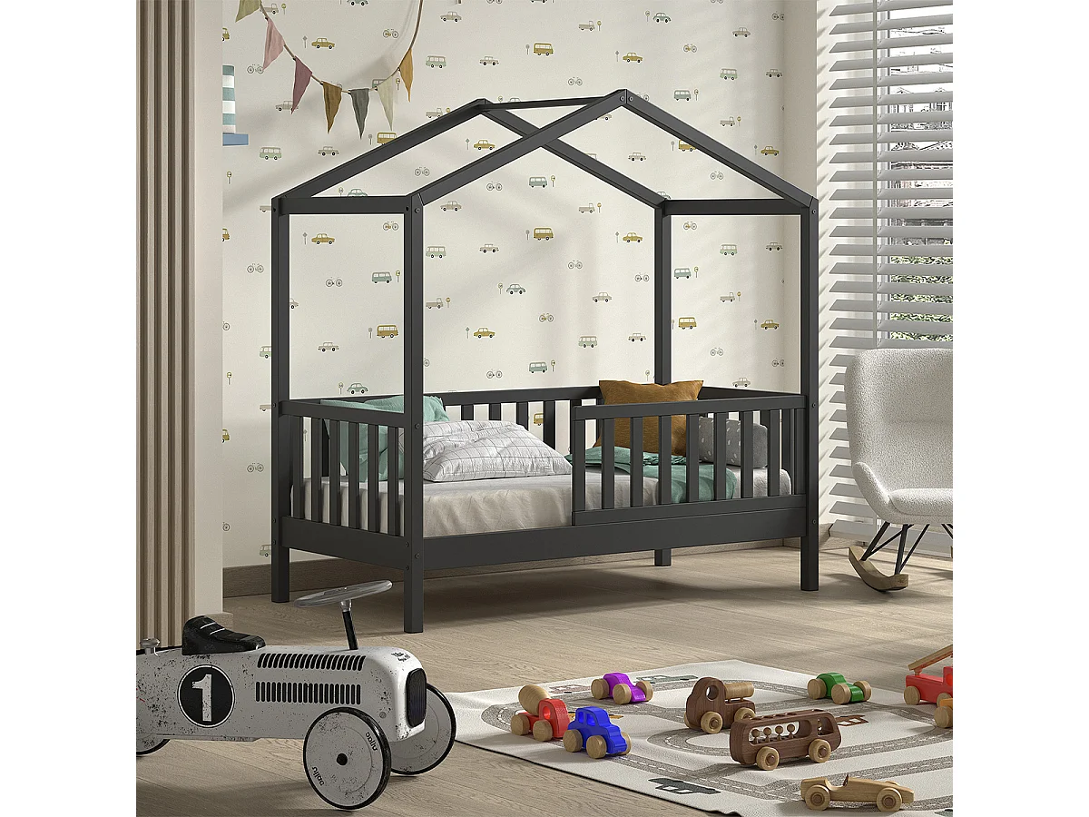 Lit cabane 70x140 sommier inclus Dallas Anthracite