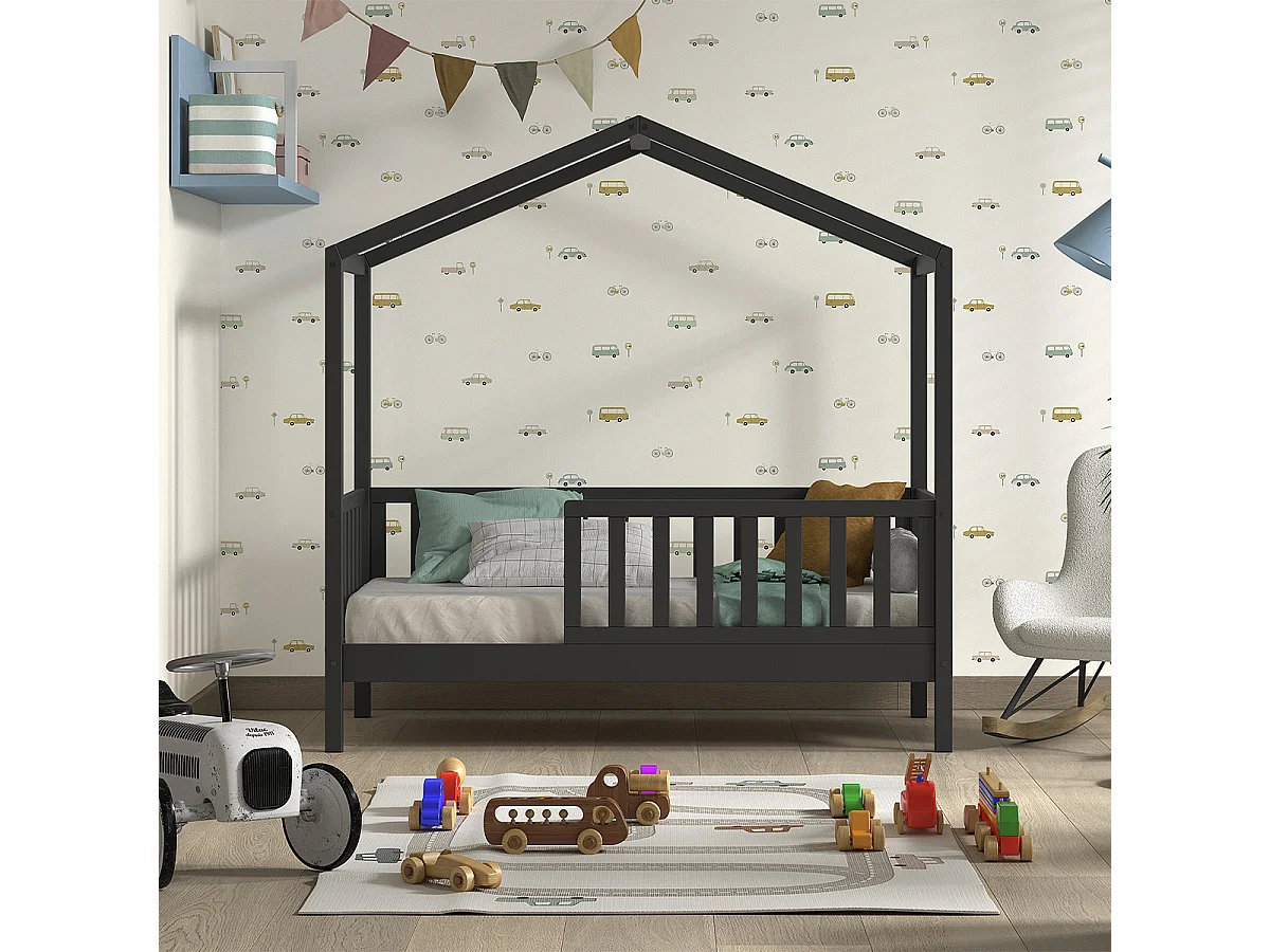 Lit cabane 70x140 sommier inclus Dallas Anthracite