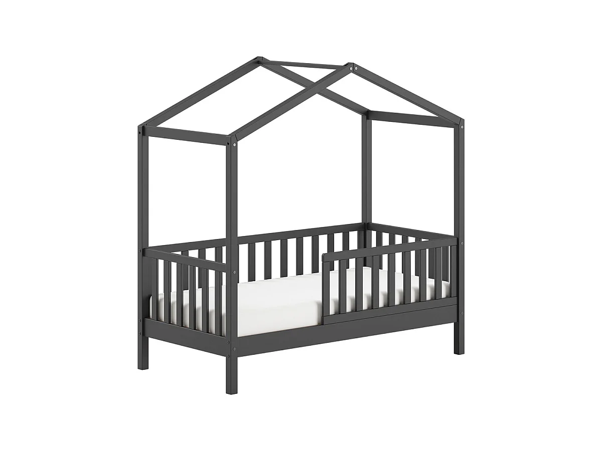 Lit Cabane Enfant "Dallas" 70x140cm Anthracite