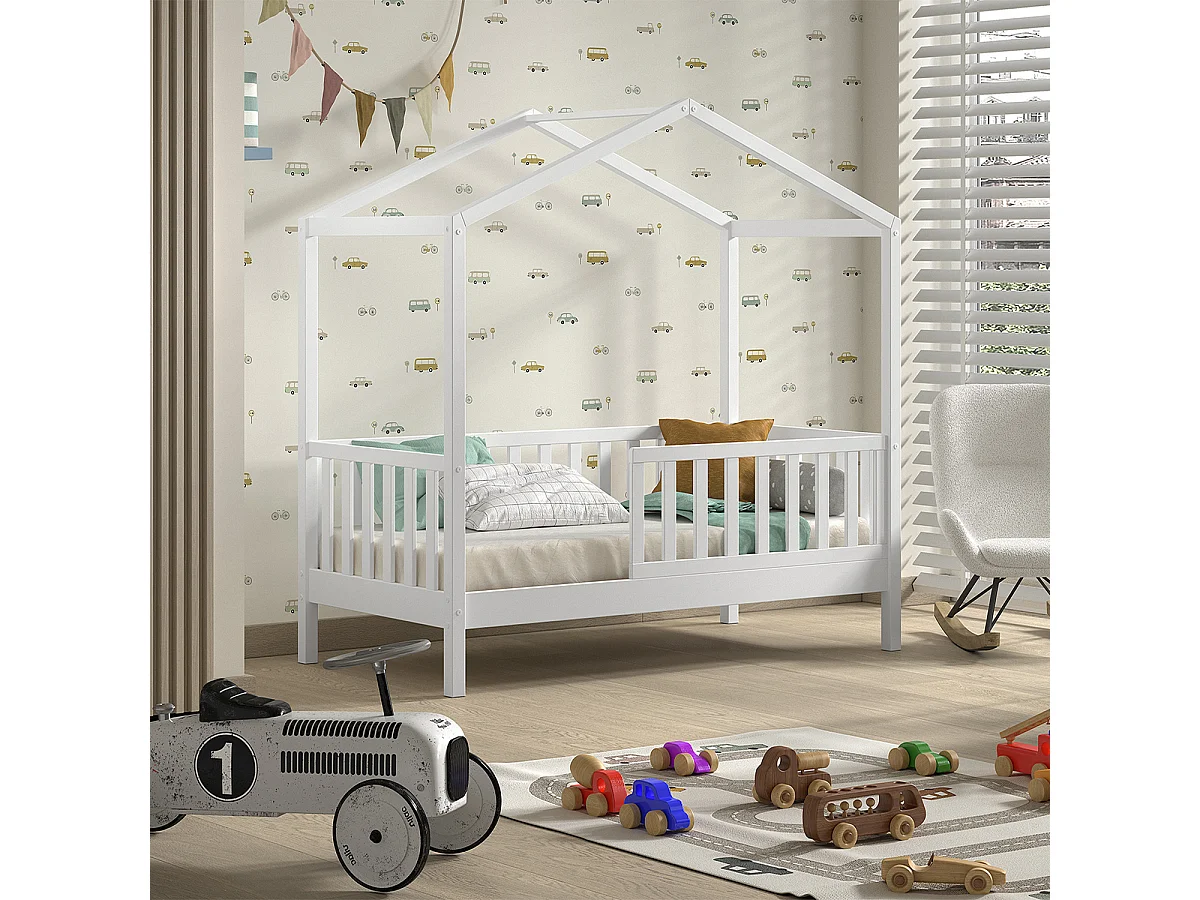 Lit cabane 70x140 sommier inclus Dallas Blanc