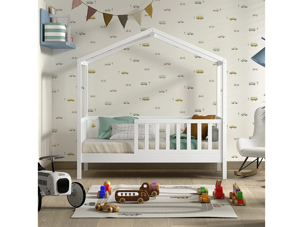 Lit cabane 70x140 sommier inclus Dallas Blanc