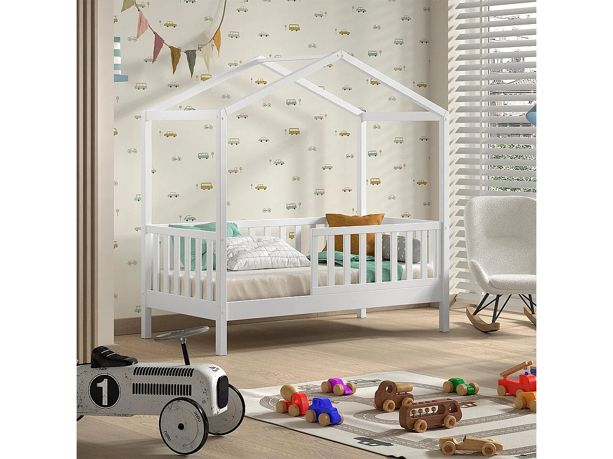 Lit Cabane Enfant "Dallas" 70x140cm Blanc