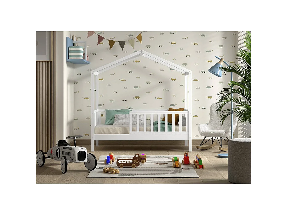 Lit Cabane Enfant "Dallas" 70x140cm Blanc