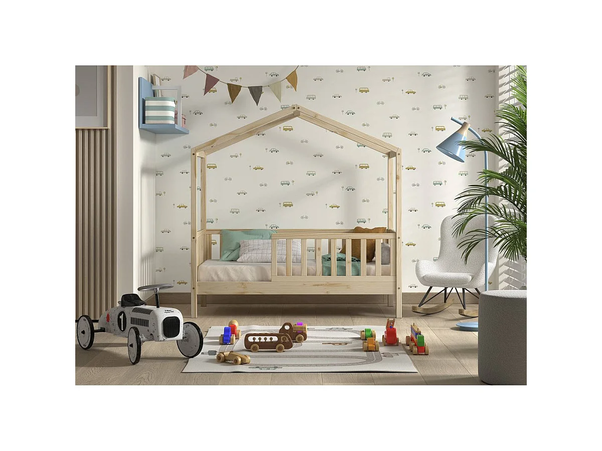 Lit Cabane Enfant "Dallas" 70x140cm Naturel