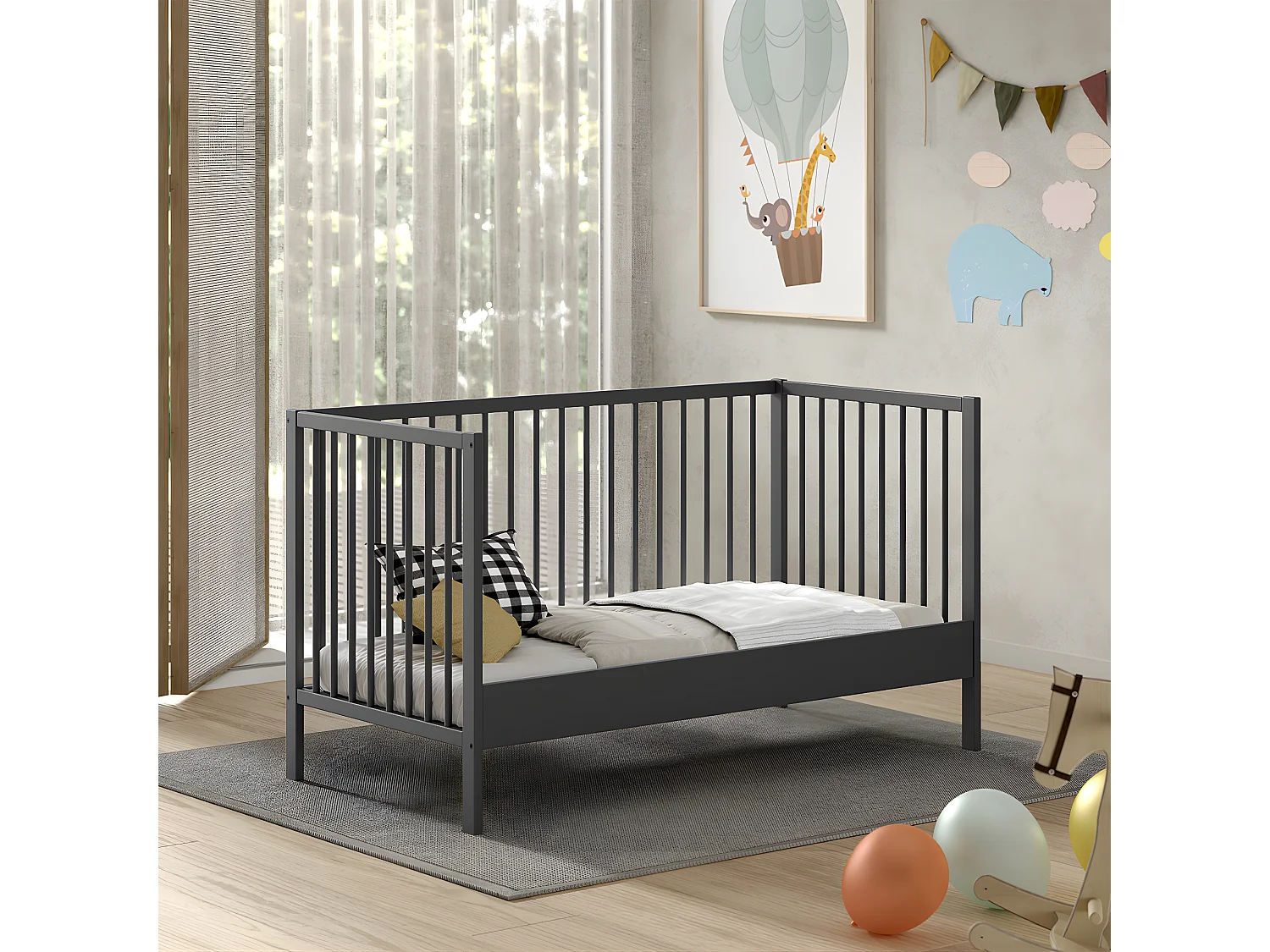 Lit évolutif 70x140 sommier inclus Meryl Anthracite