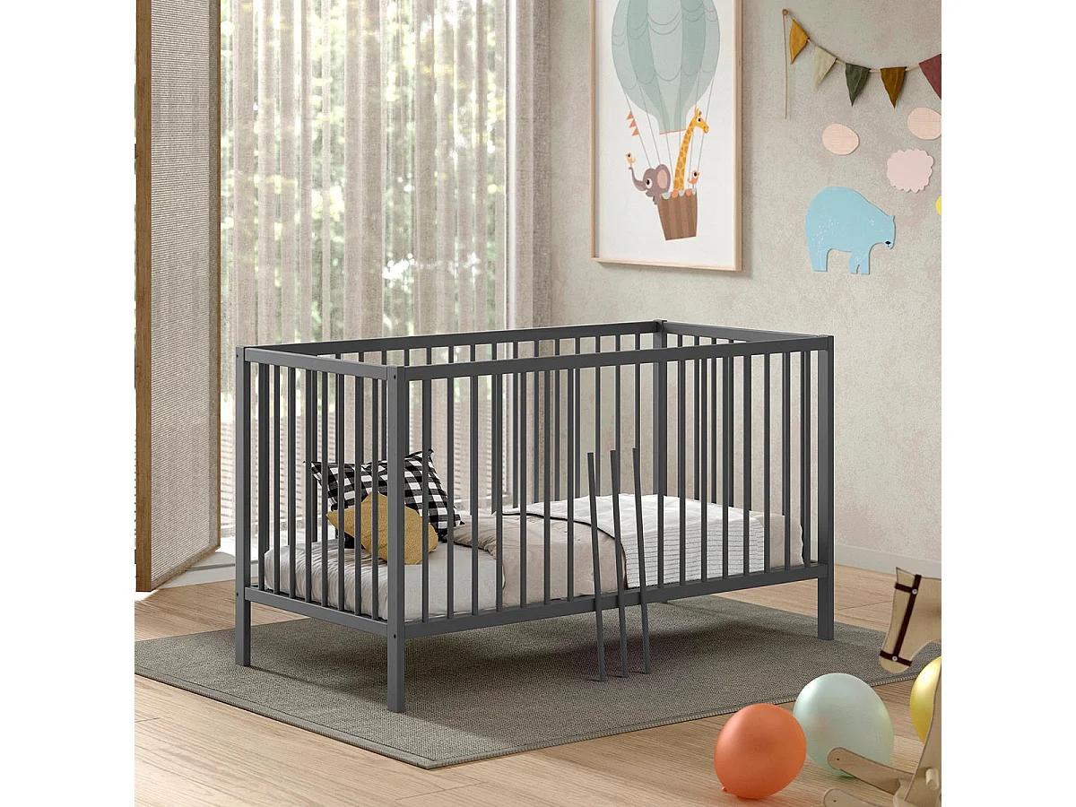 Lit Bébé à Barreaux "Dino" 70x140cm Anthracite