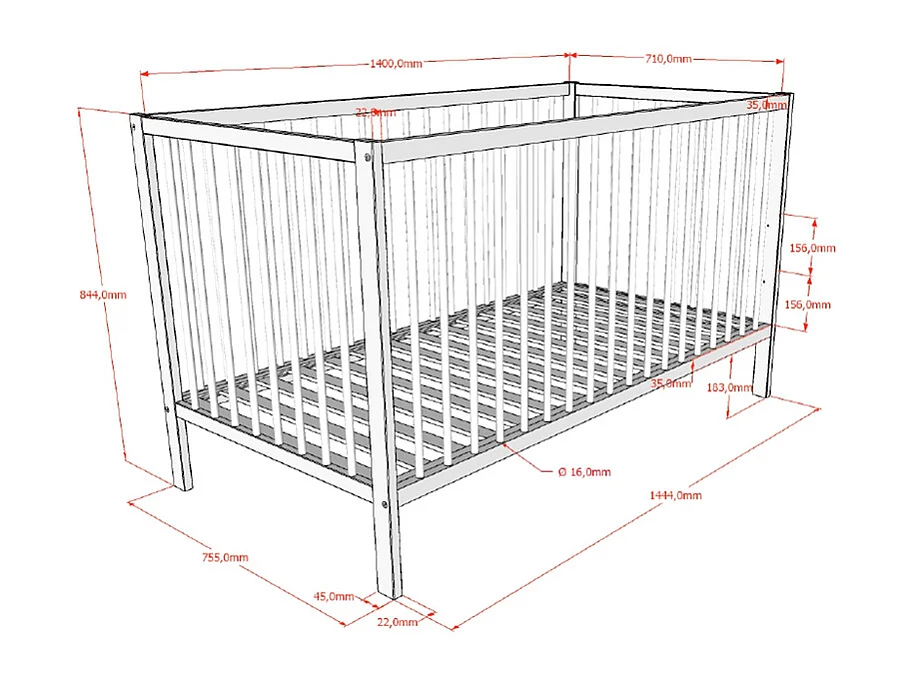 Lit évolutif 70x140 sommier inclus Meryl Bois