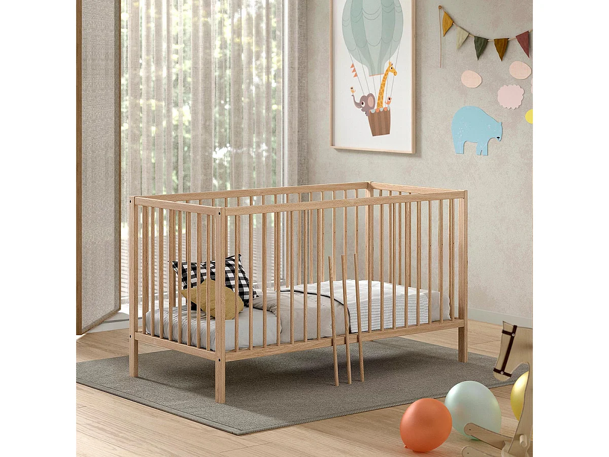 Lit Bébé à Barreaux "Dino" 70x140cm Naturel