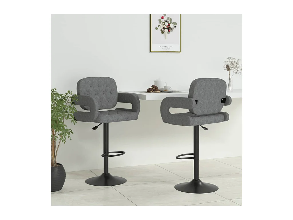Tabourets de bar lot de 2 gris clair tissu