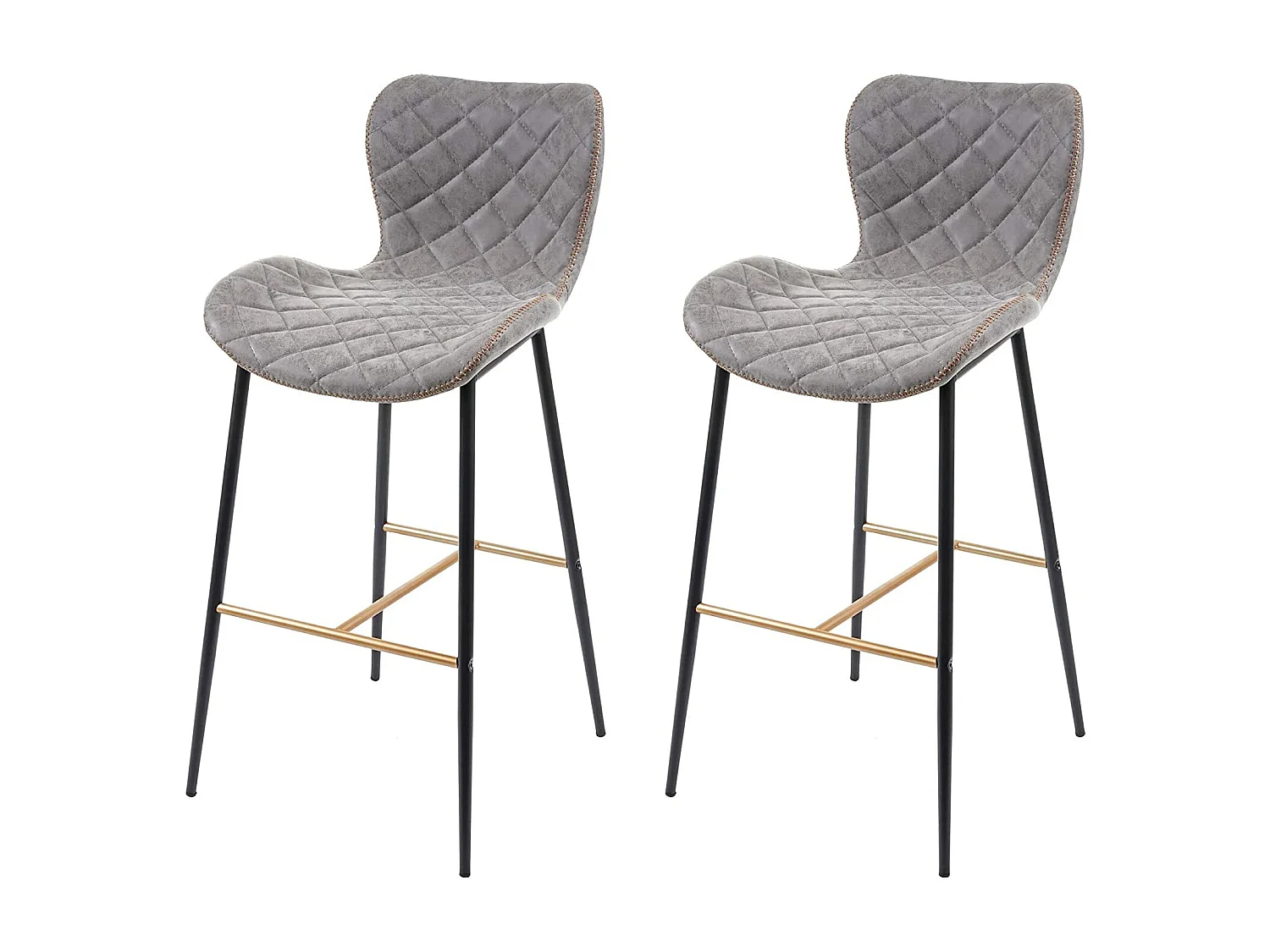 2x taburetes de bar poliuretano gris reposapiés con aspecto de ante TDB04059