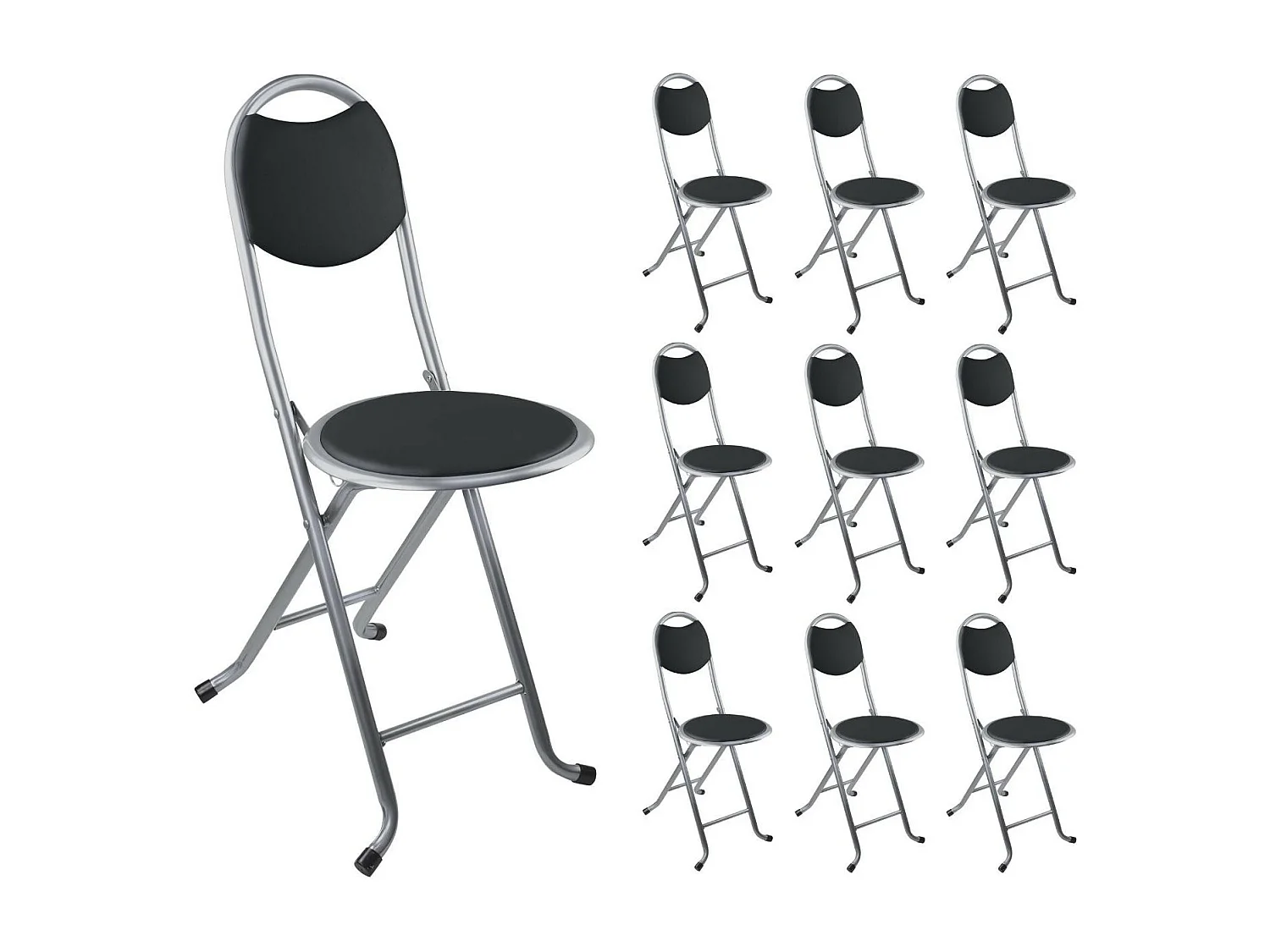 Pack 10 Sgabelli Pieghevoli con Schienale 32x36x73,5 cm Nero 7house