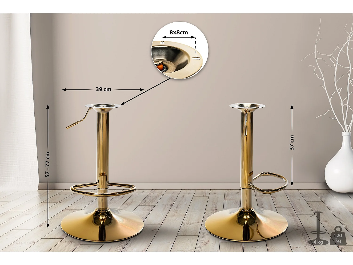 Taburete de bar - Metal & Metal - Dorado - Gestell 8 x 8