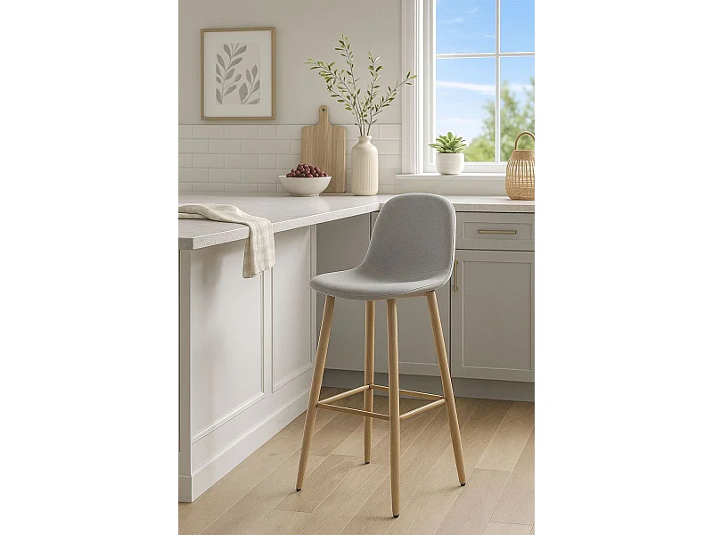 Taburetes Cocina - Taburete Teok Tela - Gris claro