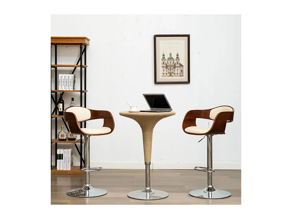 Chaises de bar lot de 2 crème bois courbé et similicuir