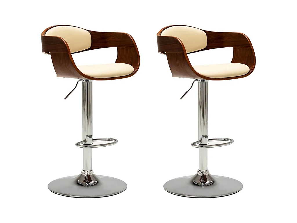 Chaises de bar lot de 2 crème bois courbé et similicuir