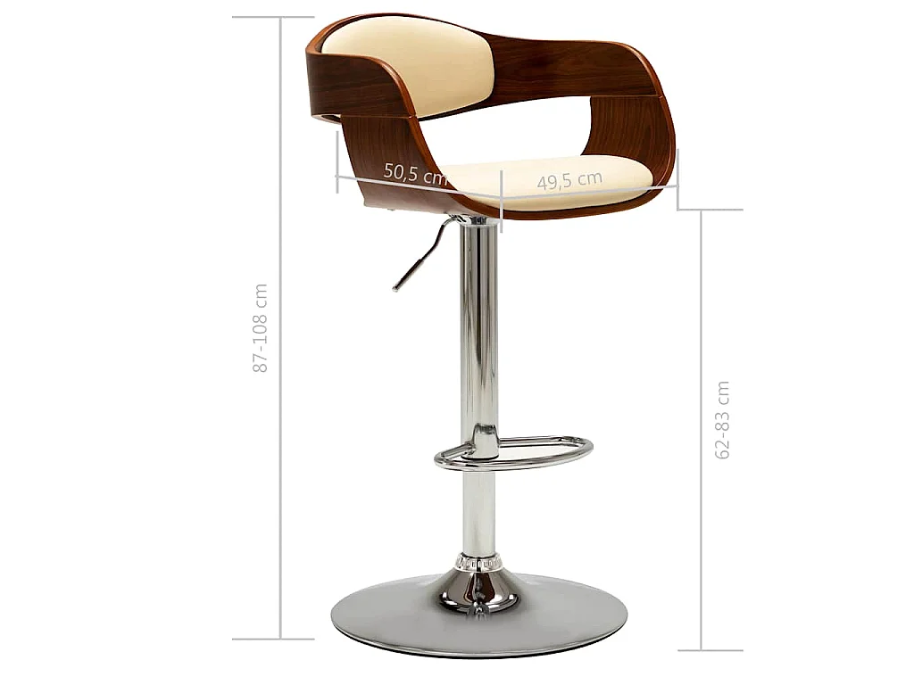 Chaises de bar lot de 2 crème bois courbé et similicuir