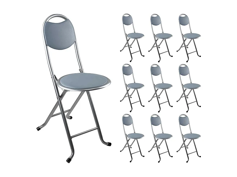 Pack 10 Taburetes Plegables con Respaldo 32x36x73.5cm Gris 7house