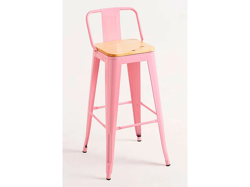 Lote de 4 Taburetes Torix Respaldo Madera Natural - Rosa