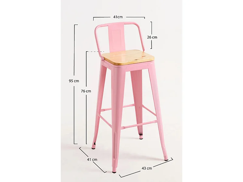 Lote de 4 Taburetes Torix Respaldo Madera Natural - Rosa