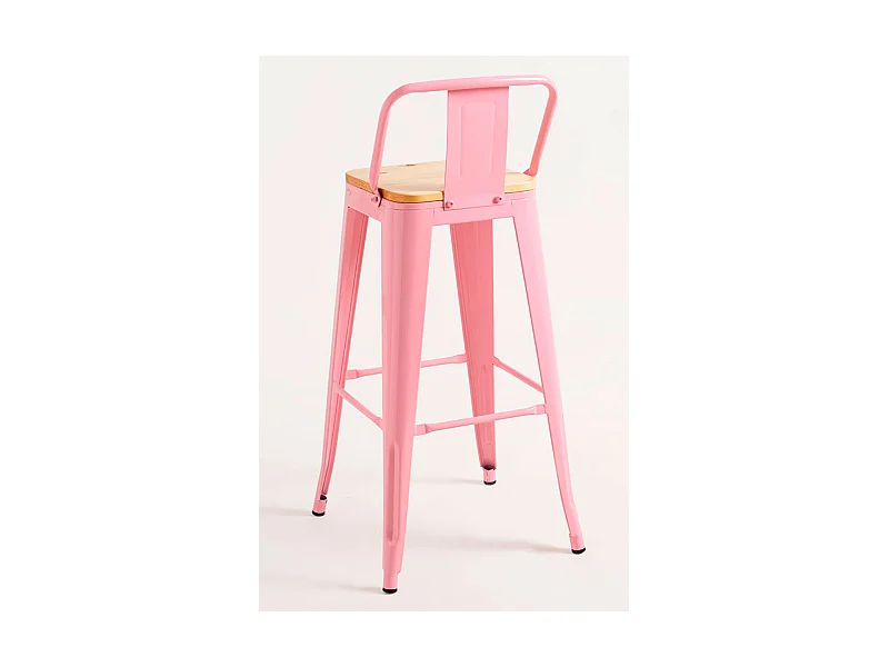 Lote de 4 Taburetes Torix Respaldo Madera Natural - Rosa