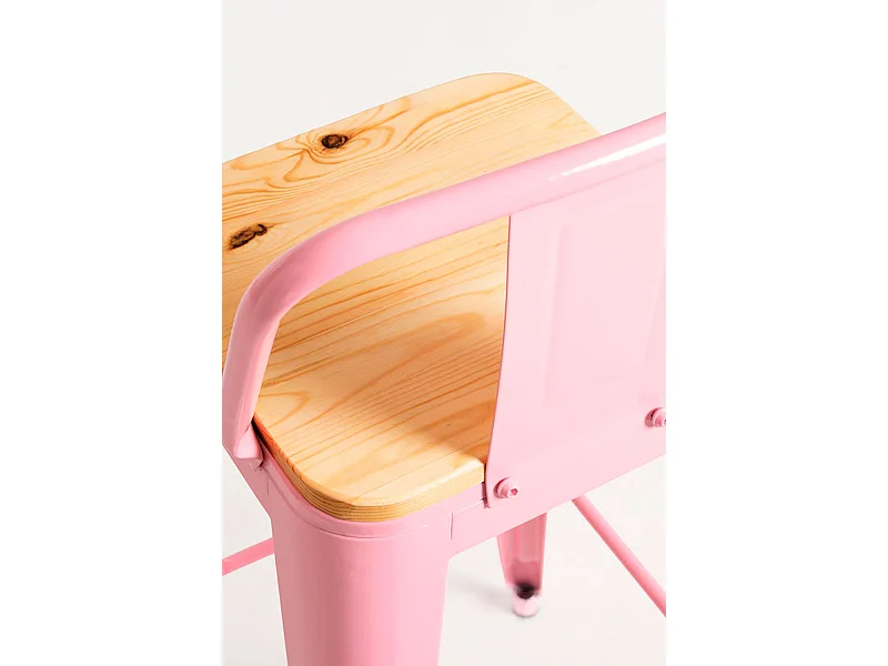 Lote de 4 Taburetes Torix Respaldo Madera Natural - Rosa