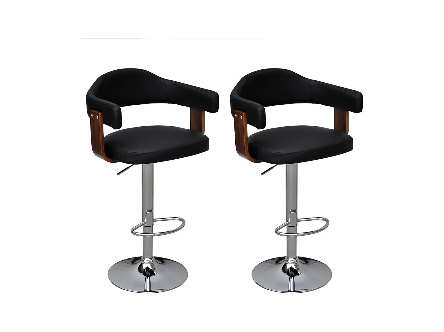 Conjunto de dois bancos de bar de design, assento de cadeira, estrutura de madeira curvada, altura ajustável 1202168