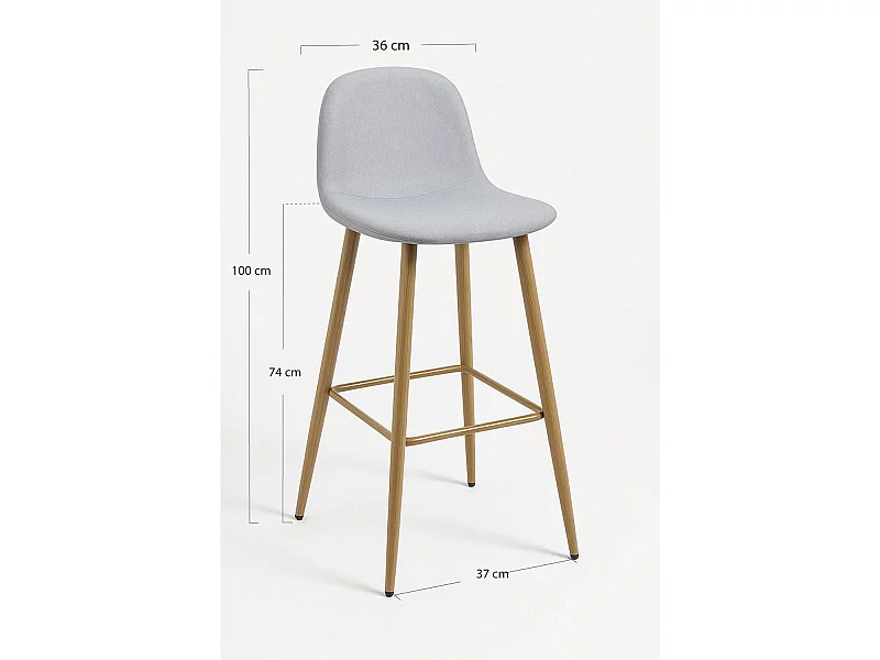 Lote de 4 Taburetes Teok Tela - Gris claro