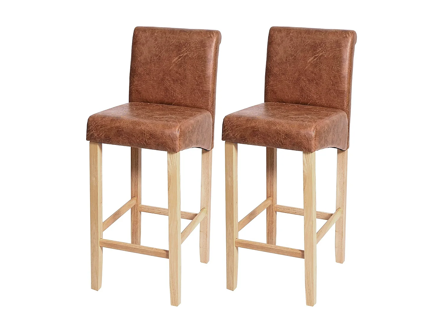 Conjunto de 2 taburetes de bar con patas madera clara efecto piel efecto ante marrón envejecido TDB04009