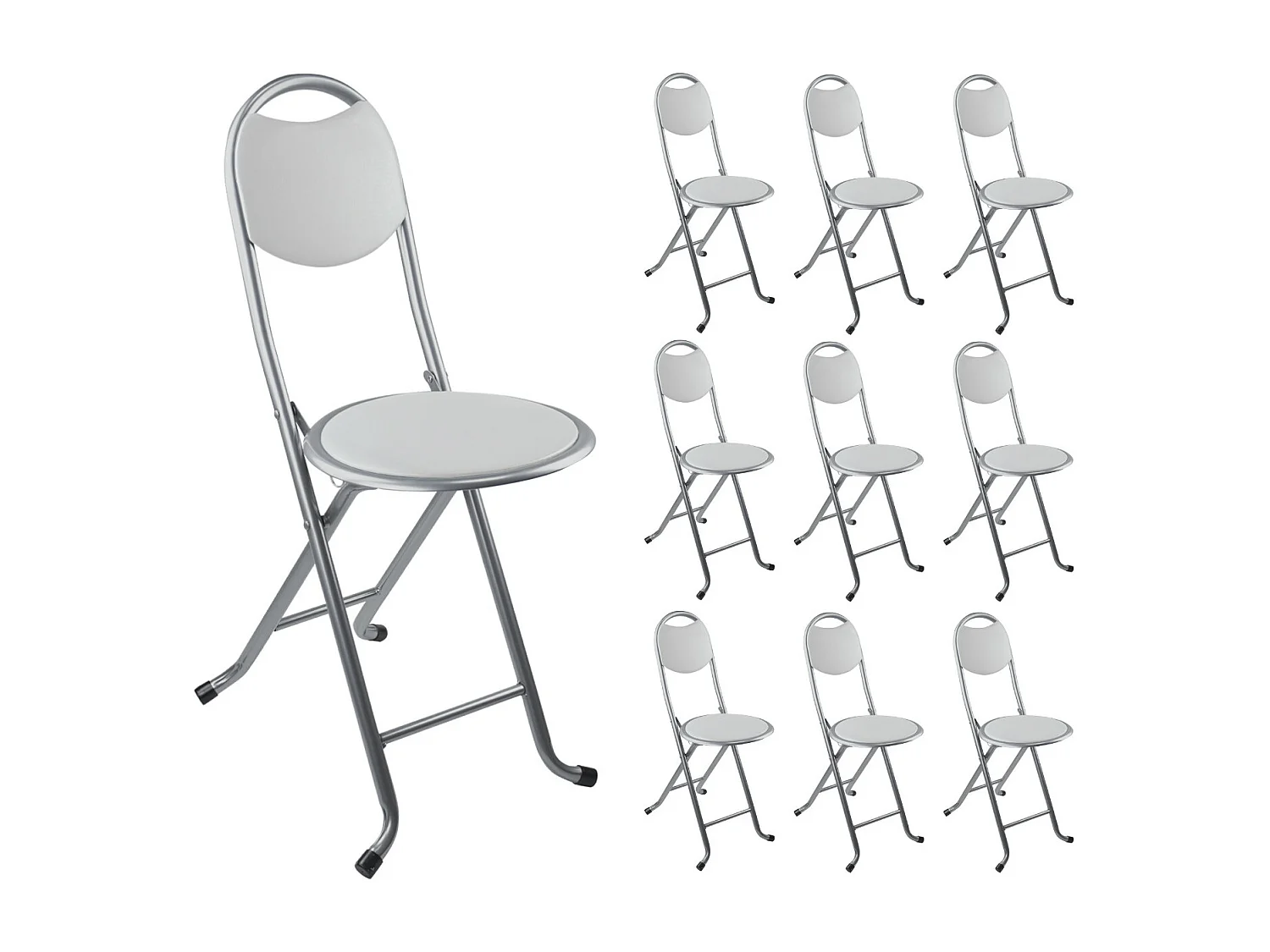 Pack 10 Sgabelli Pieghevoli con Schienale 32x36x73,5 cm Bianco 7house