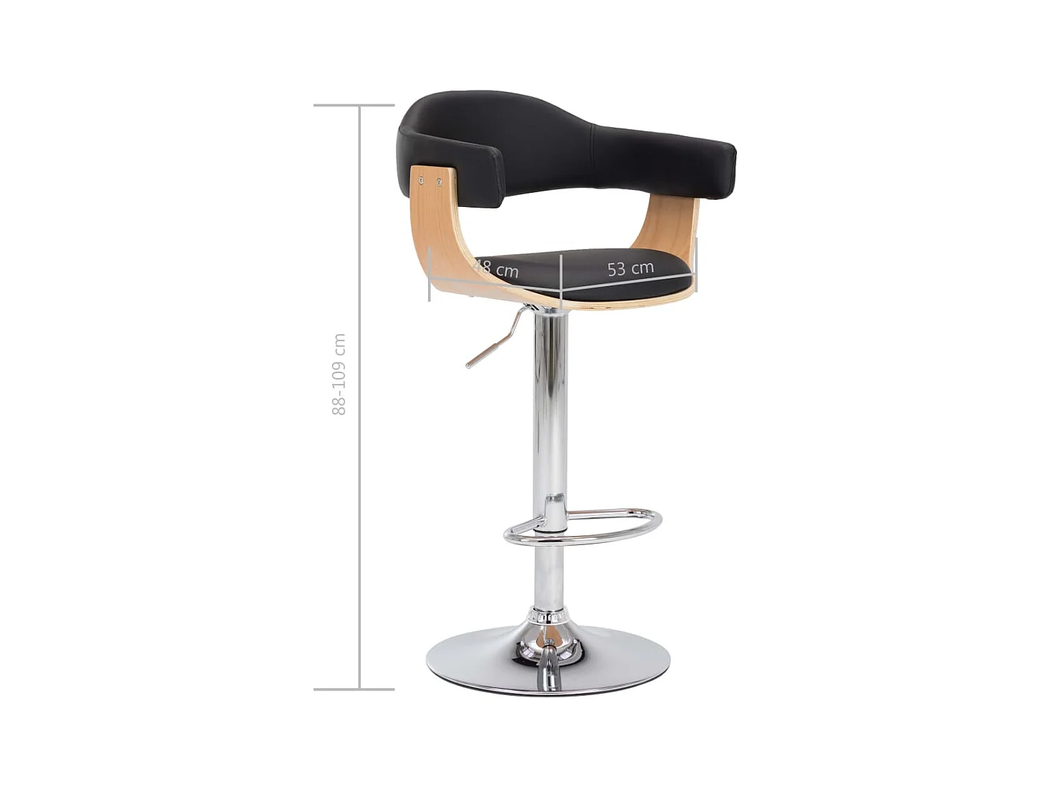 Tabourets de bar lot de 2 noir bois courbé et similicuir