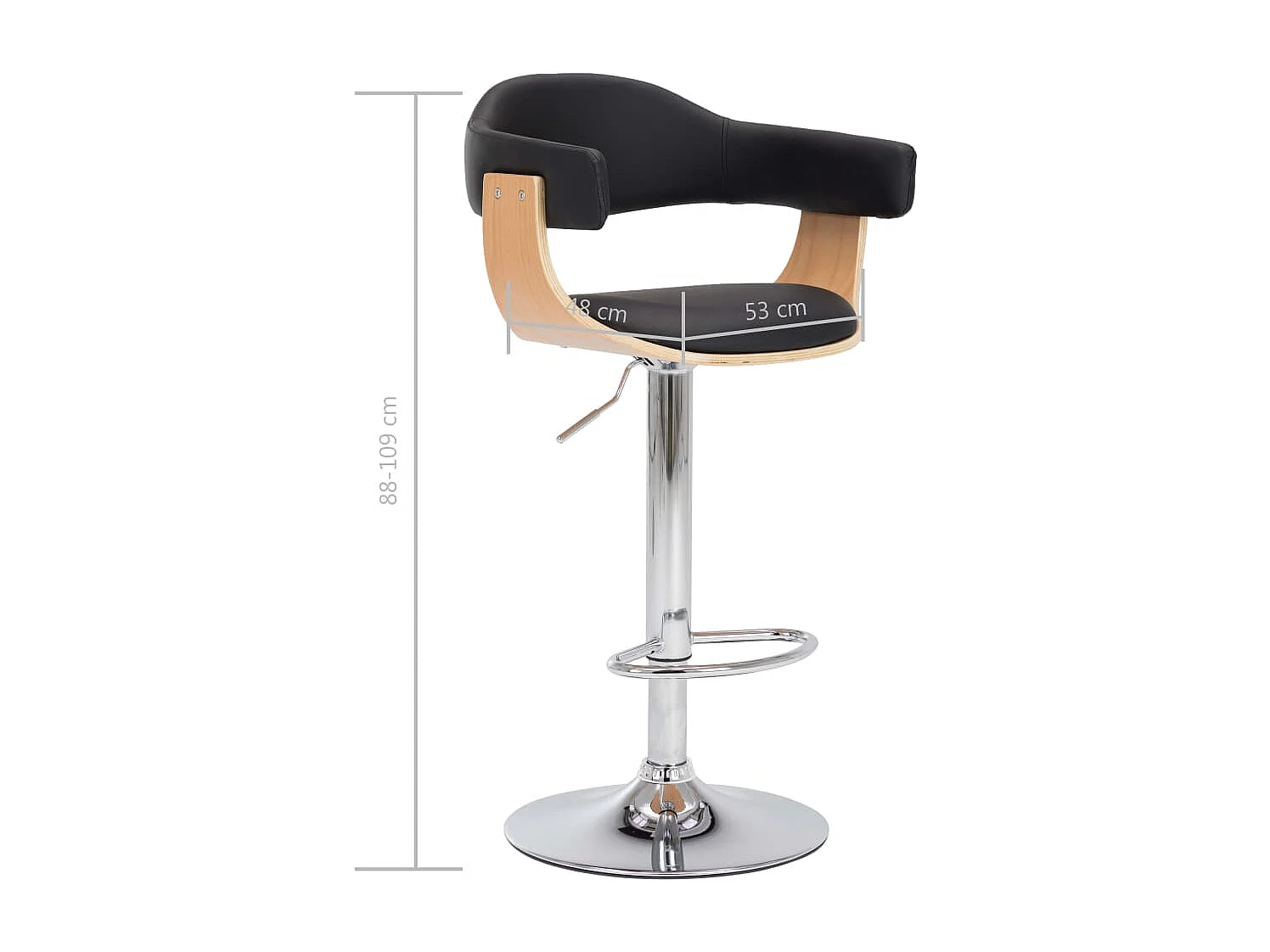 Tabourets de bar lot de 2 noir bois courbé et similicuir