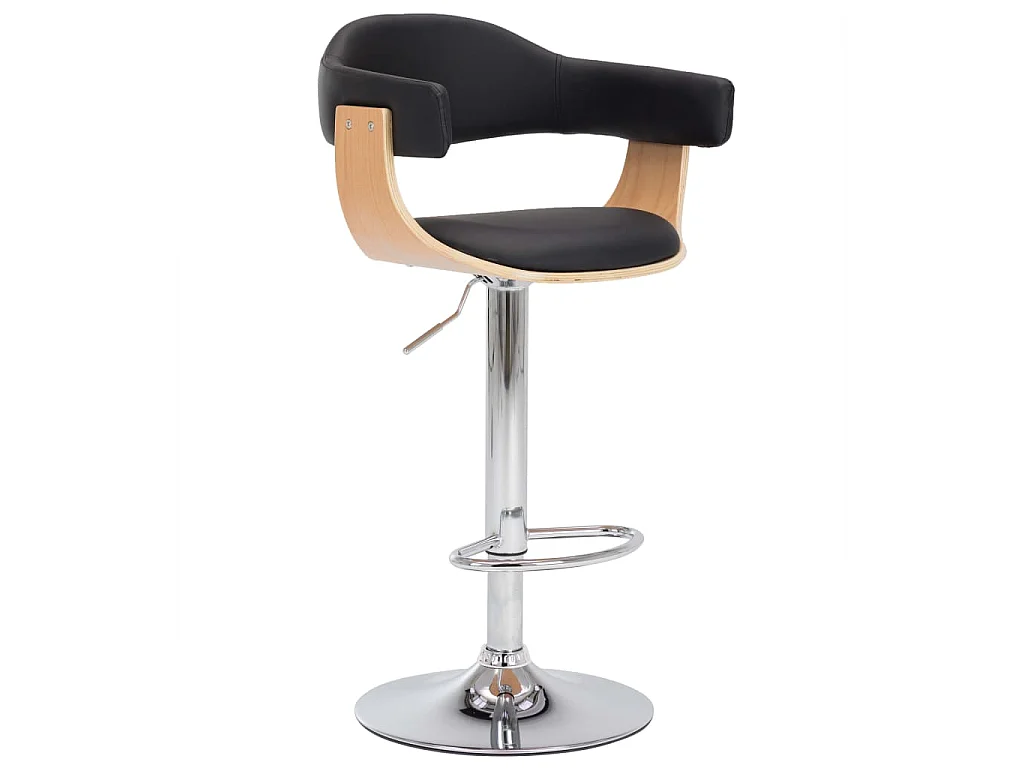 Barkrukken 2 st gebogen hout en kunstleer zwart