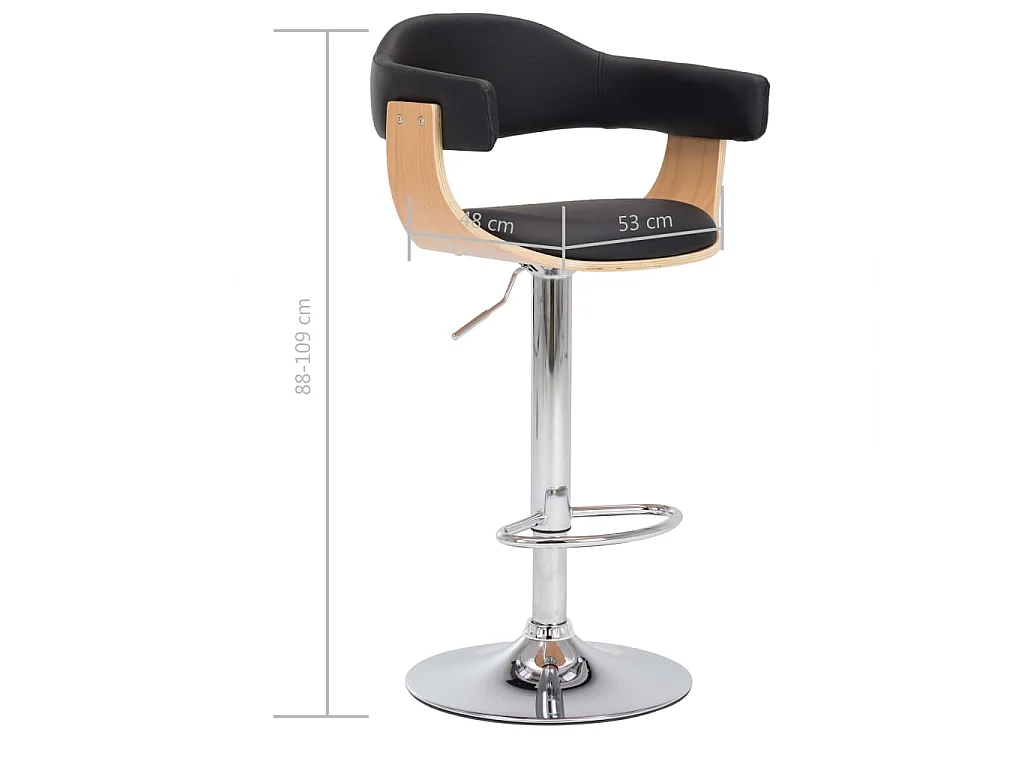 Barkrukken 2 st gebogen hout en kunstleer zwart