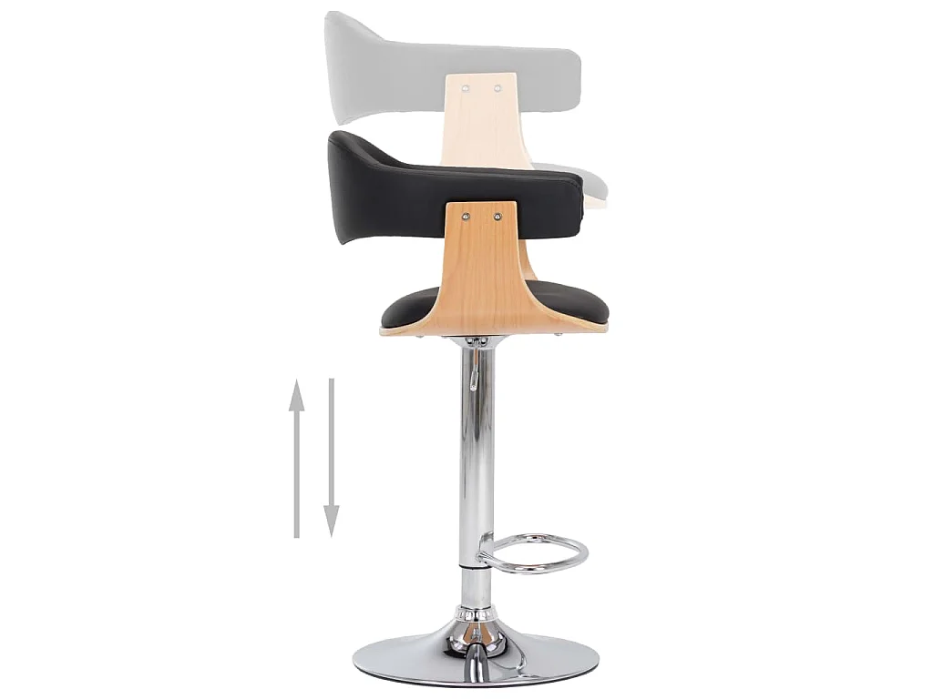 Barkrukken 2 st gebogen hout en kunstleer zwart