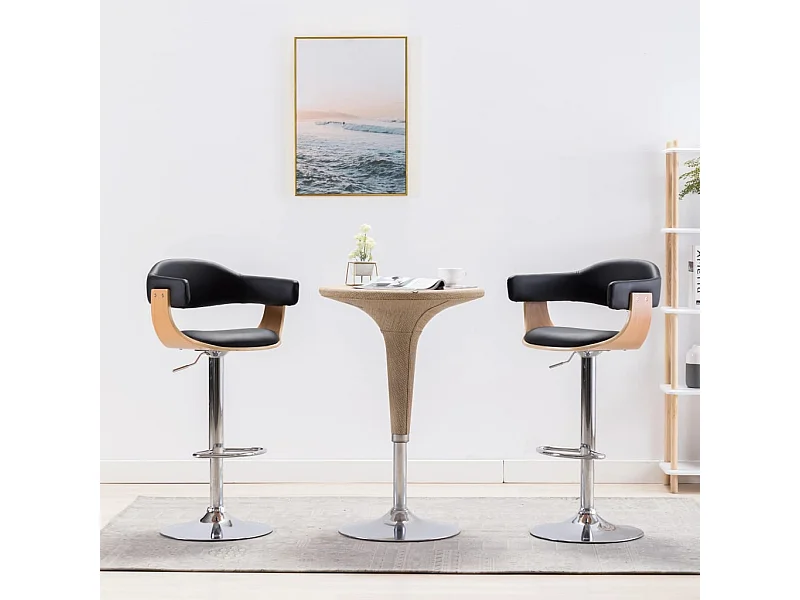 Tabourets de bar lot de 2 noir bois courbé et similicuir