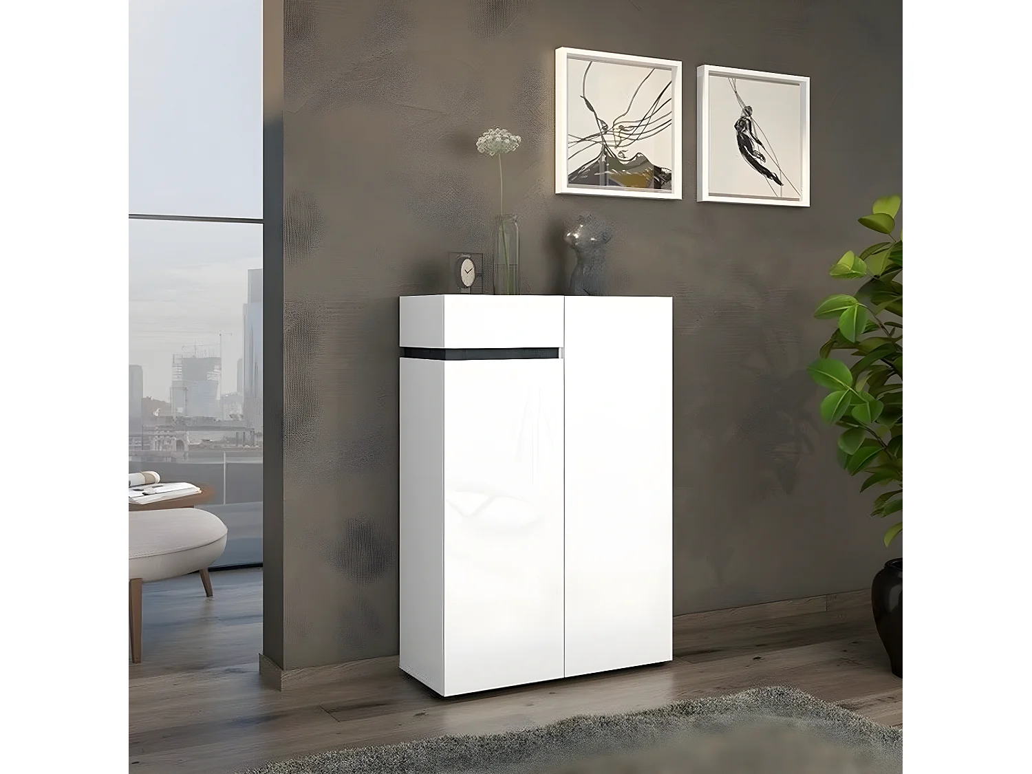 Scarpiera Bob, Bianco, 80x115x34 cm, Seven Design