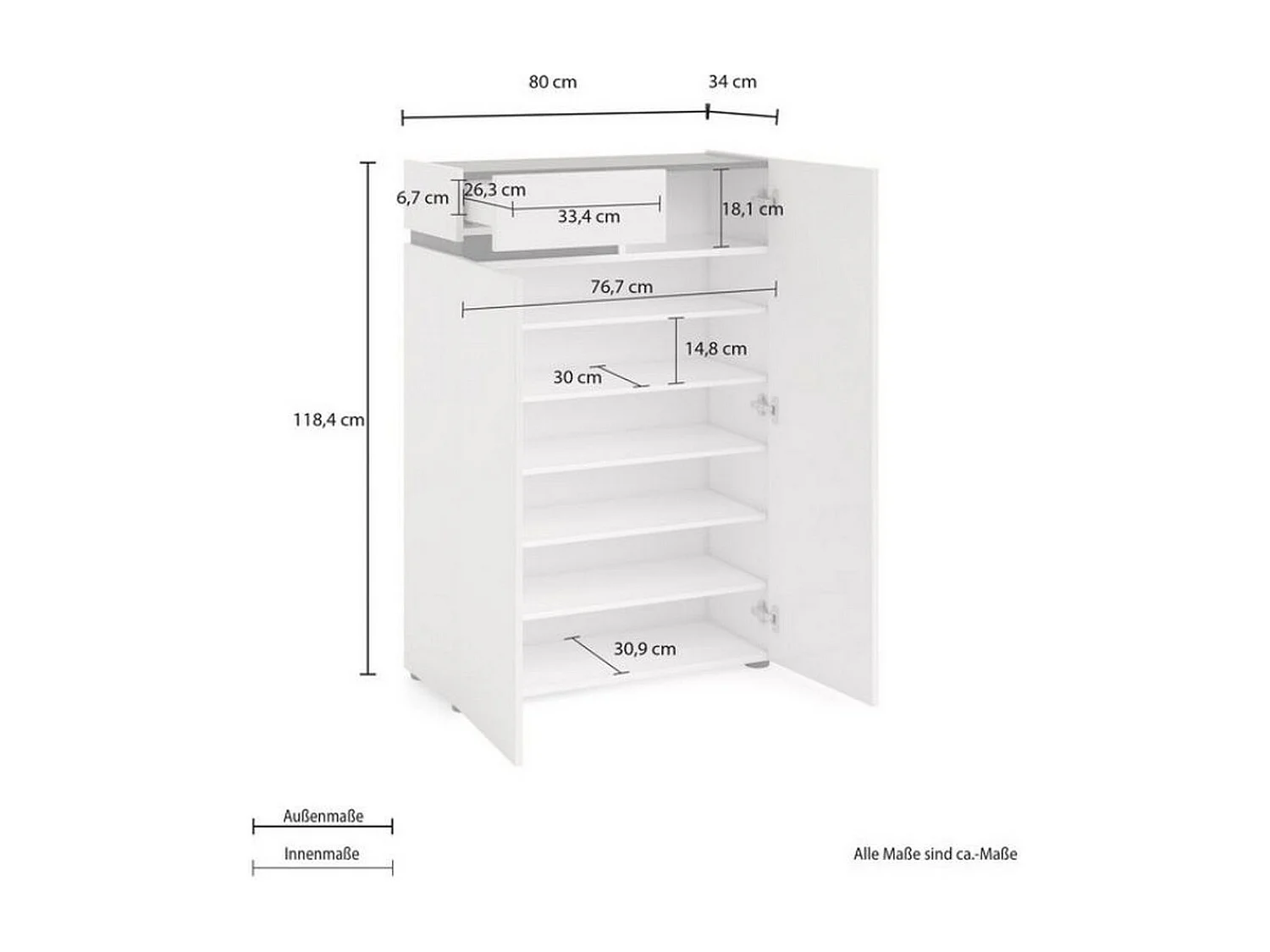 Scarpiera Bob, Bianco, 80x115x34 cm, Seven Design