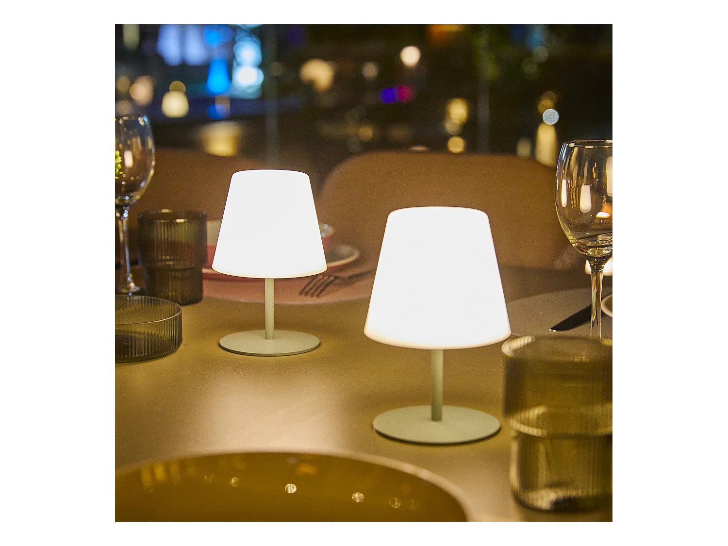 Set de 2 lampes de table TWINS Vert olive Aluminium H16CM