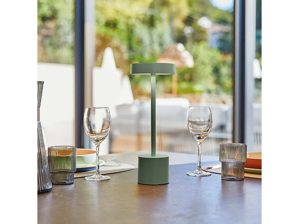Lampe de table sans fil touch LED ROBY Vert olive Aluminium H30cm