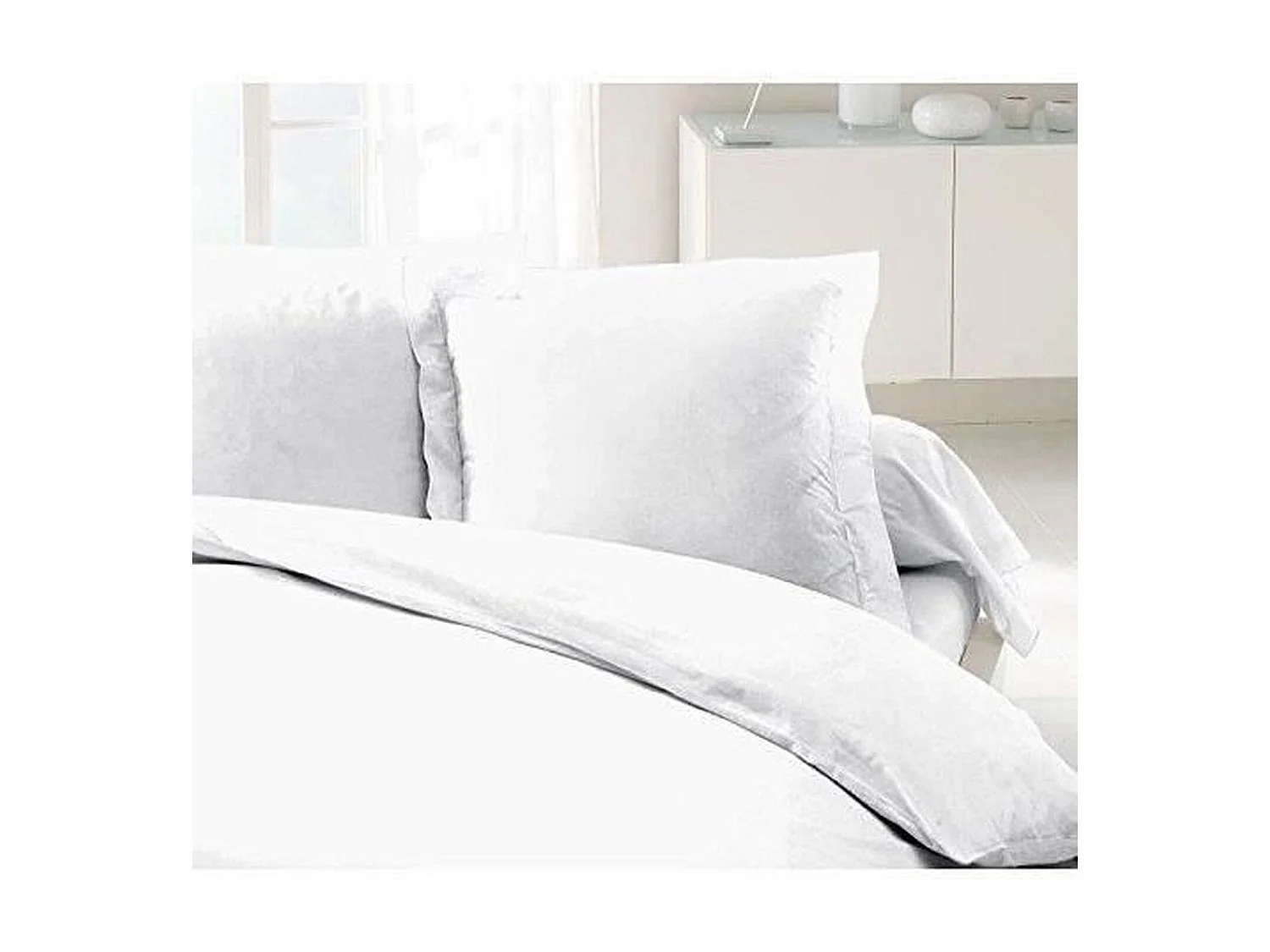 Lot de 2 Taies d'Oreillers 100% Coton Blanc 63x63 cm Volant Plat