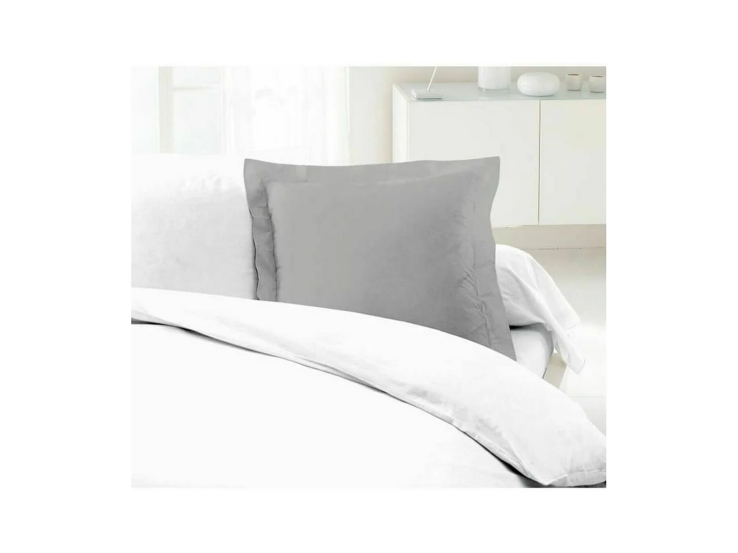 2 Taies d'Oreillers 100% coton 63 x 63 cm - Gris clair