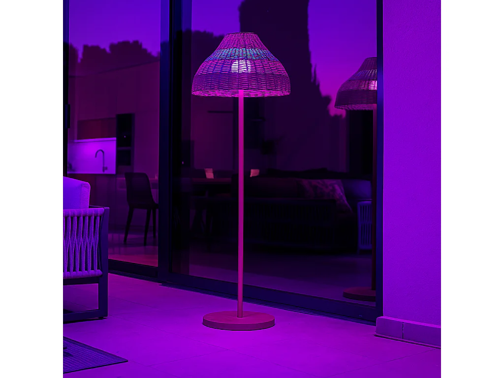 Lampadaire sans fil ELION Beige Rotin H168cm