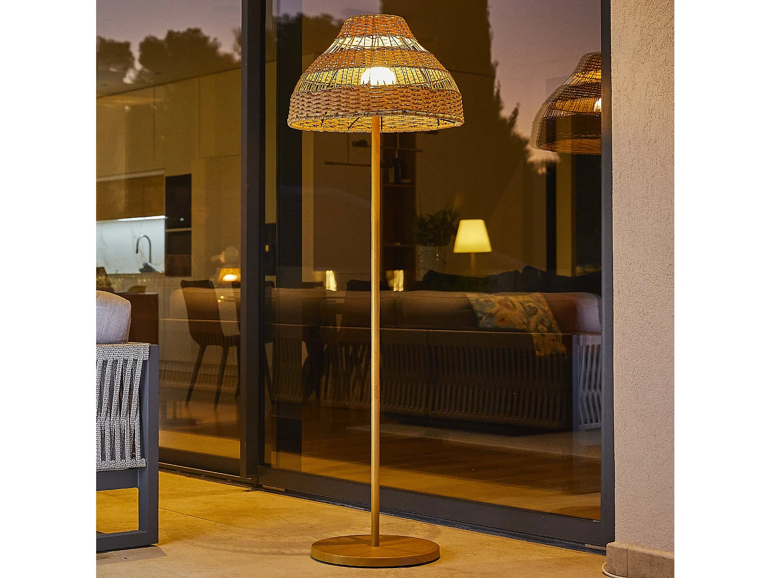 Lampadaire sans fil ELION Beige Rotin H168cm