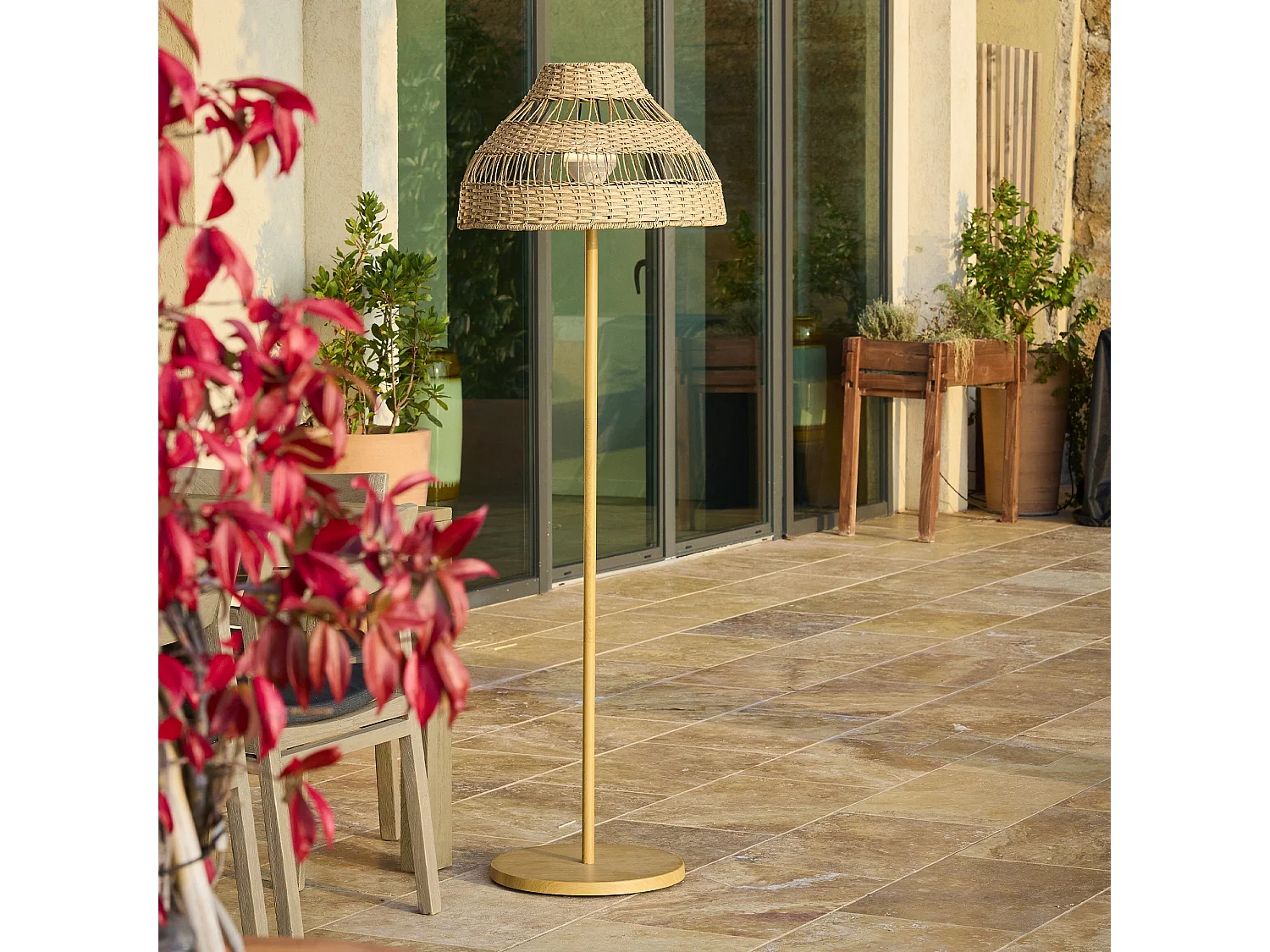 Lampadaire sans fil ELION Beige Rotin H168cm