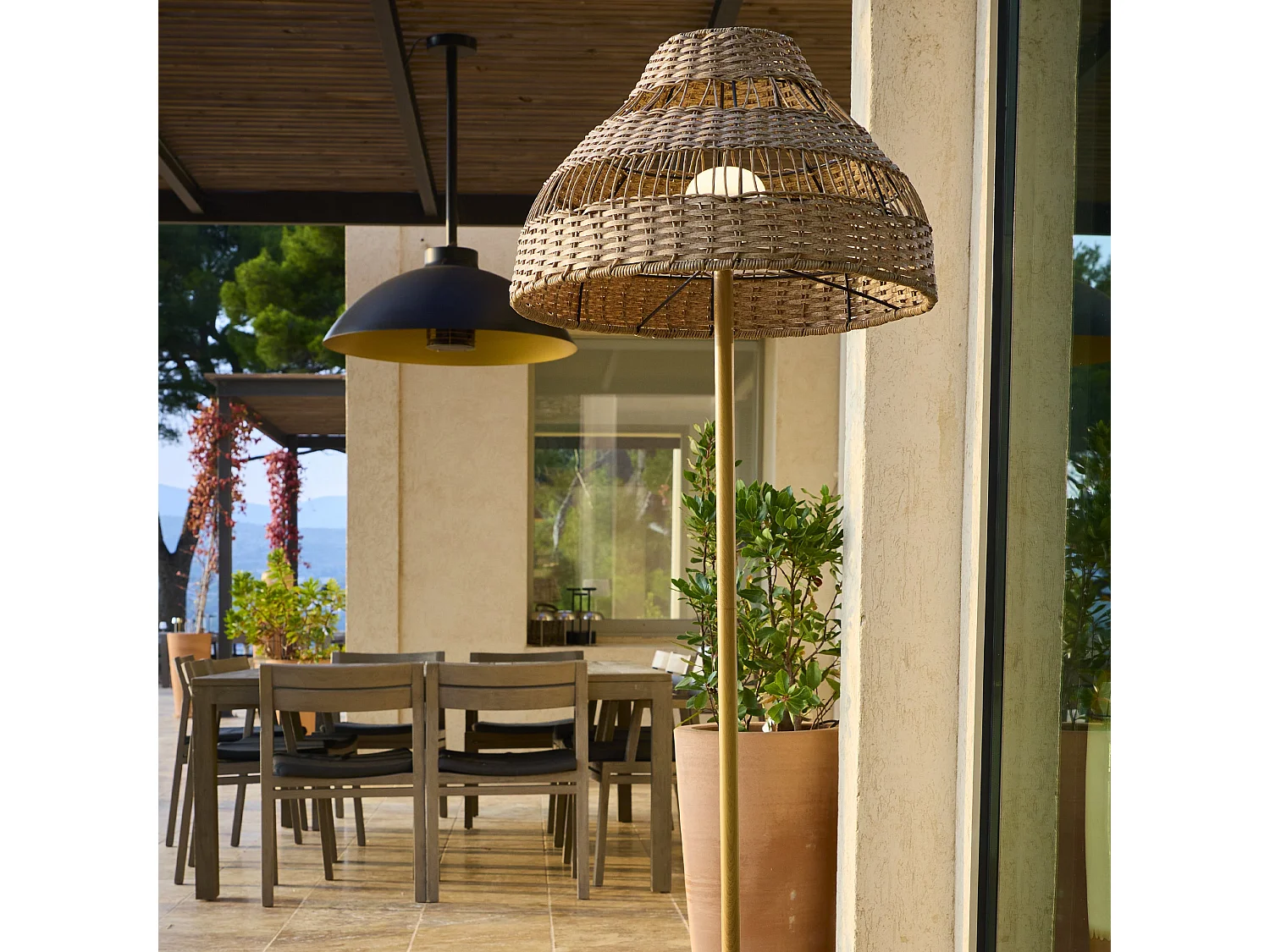 Lampadaire sans fil ELION Beige Rotin H168cm