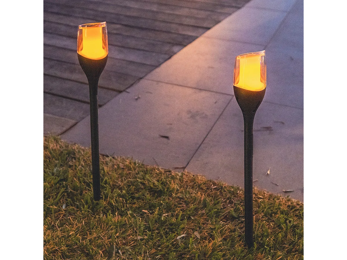 Lot de 4 torches solaires FARELY Noir Plastique H80 cm
