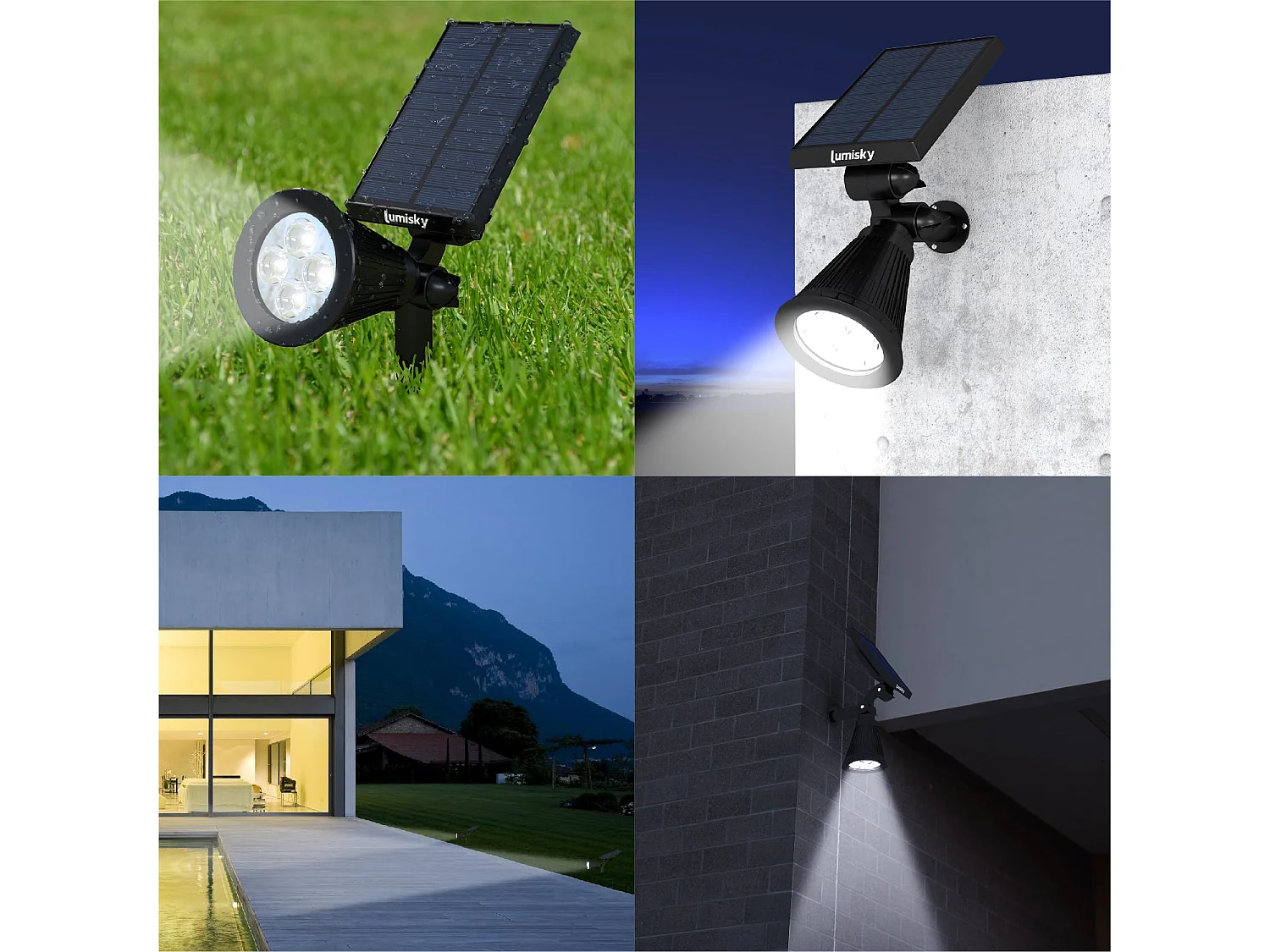 Lot de 4 spots solaires projecteurs SPIKY Noir Plastique 100LM