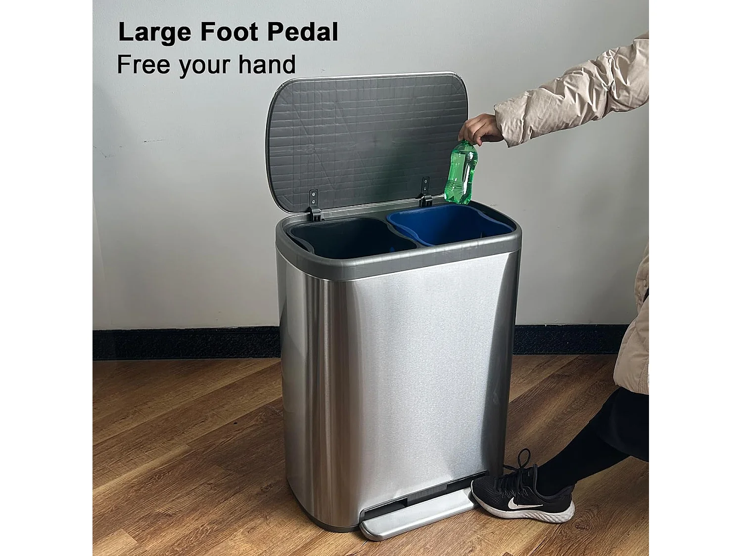 Poubelle de cuisine tri sélectif EMPIRE Argent Acier inoxydable 60L