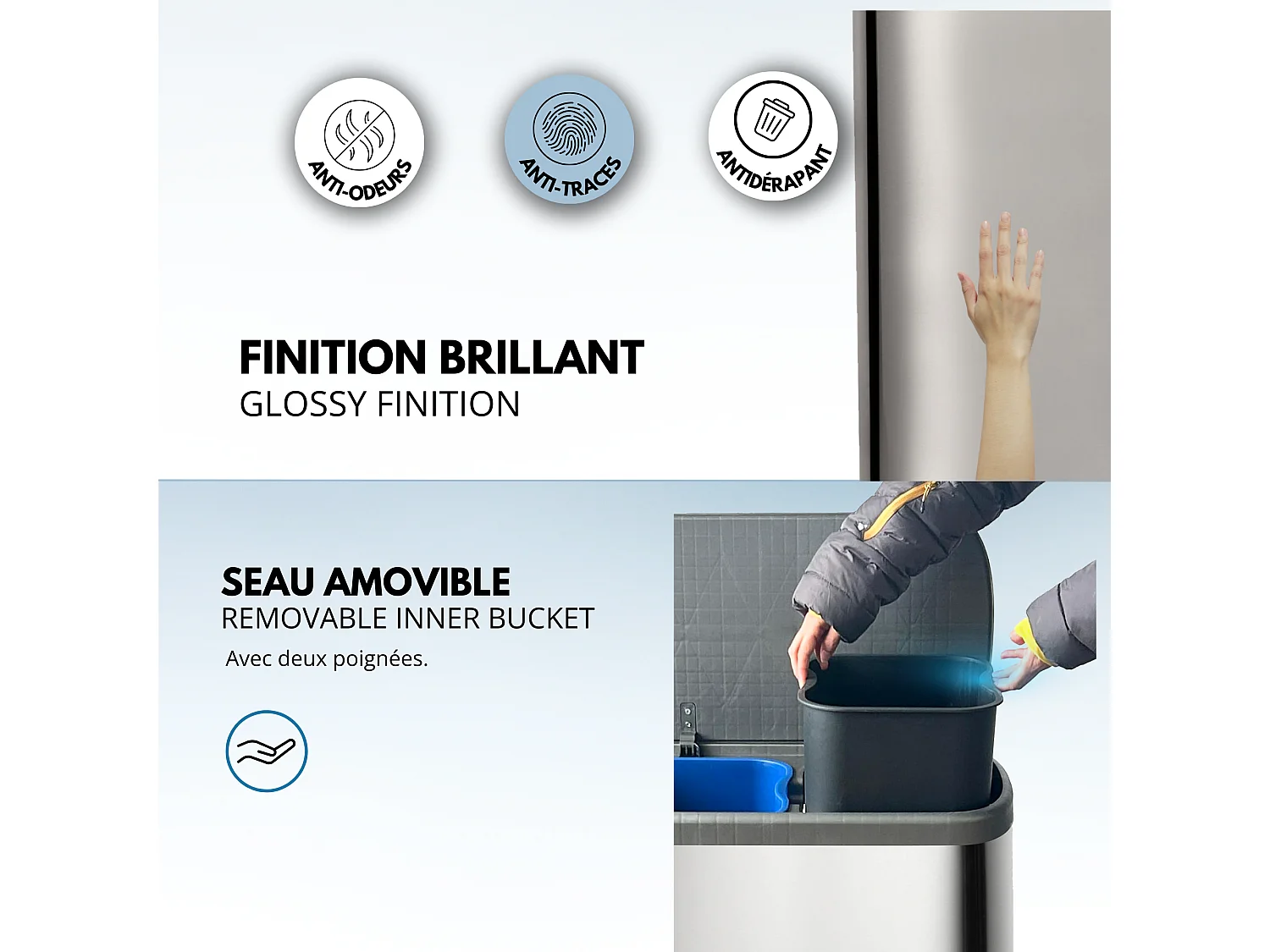 Poubelle de cuisine tri sélectif EMPIRE Argent Acier inoxydable 60L