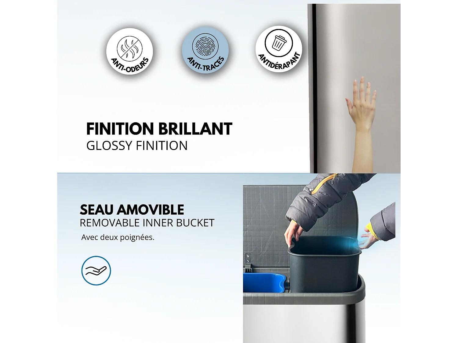 Poubelle pédale tri sélectif EMPIRE 60L